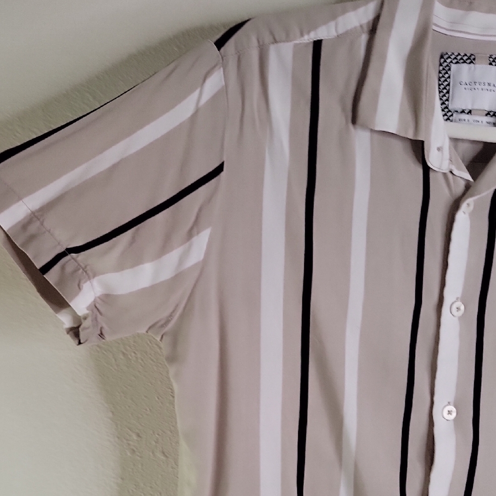 Cactus Man By Ricky Singh Striped Beige and White Men's Shirt - Small - Picture 3 of 7